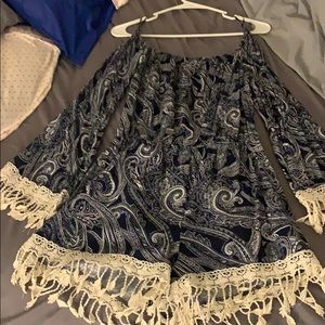 Navy Blue and white ruffled romper